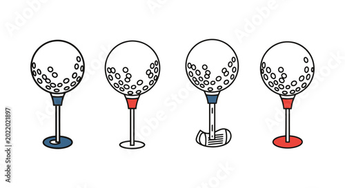 Golf Ball Line art vector set simple abstract shape illustration