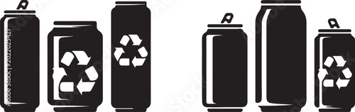 Universal Drink Can Silhouettes Pack: A versatile set of black silhouettes representing various beverage can shapes and sizes, perfect for graphic design mockups and branding.