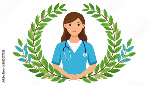 Tableau sur toile Nurse in Laurel Wreath Symbolizing Achievement and Care.