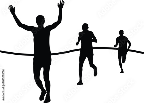 silhouettes of running marathon people