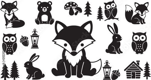 Whimsical Forest Animals and Objects Illustration Set