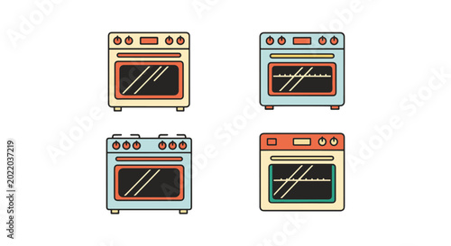 oven Line art vector set creative color pattern illustration