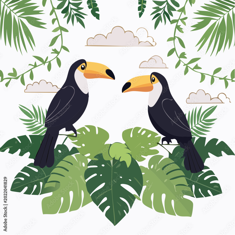 Obraz premium Two Toucans in a Tropical Jungle Setting