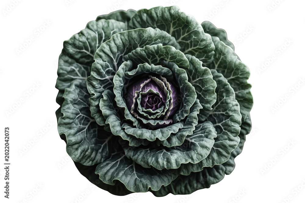 Fototapeta premium Ornamental kale showing detailed green and purple leaves with textured patterns on transparent background