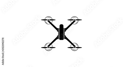 Quadrocopter Drone Icon - Black Silhouette on White Background