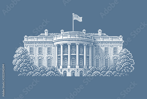 White House illustration. Vintage woodcut engraving style vector illustration.