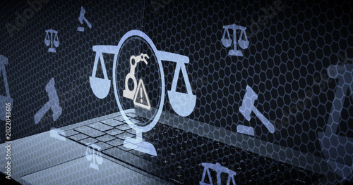 Photos Industrial legal compliance and regulatory warning concept with a robotic arm an