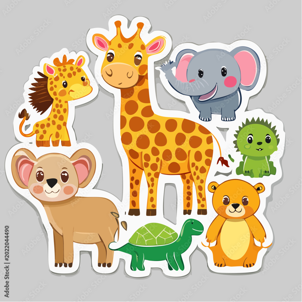 Fototapeta premium Cute Cartoon Animals Sticker Collection
