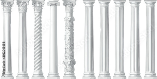 Photos Set of Classical Architectural Columns with Corinthian Ionic Twisted and Ornate