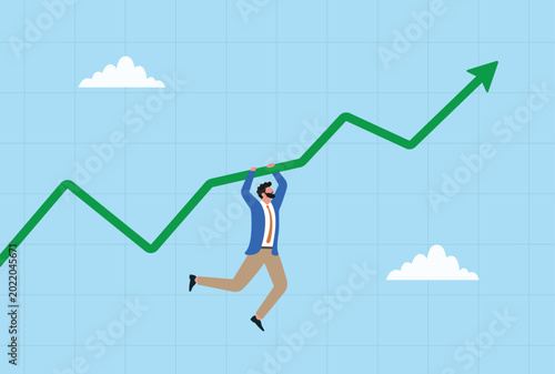 Cuadro en lienzo Businessman hanging on rising graph line concept of business growth and financia