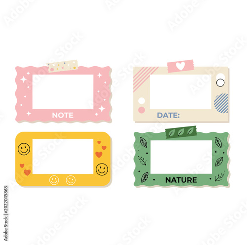 Cute Pastel Polaroid Frame Scrapbook Set Vector Illustration