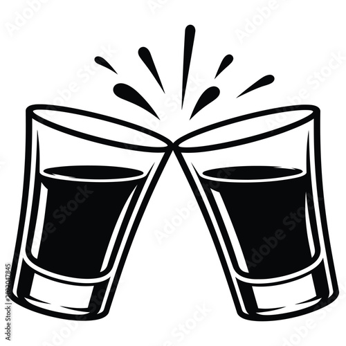 Two shot glasses clinking together, celebrating with a toast