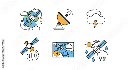 satellite weather Line art clean abstract color design vector