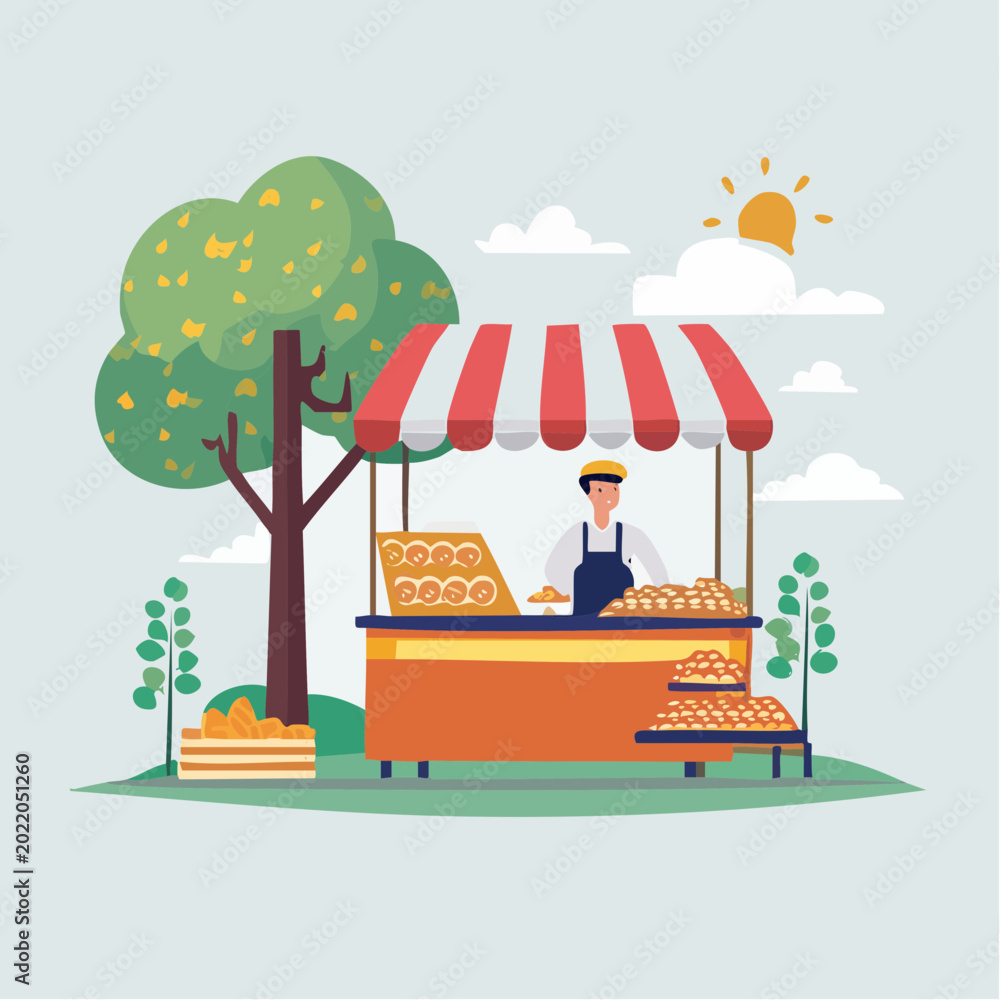 Naklejka premium Baker Selling Pastries at Outdoor Stall
