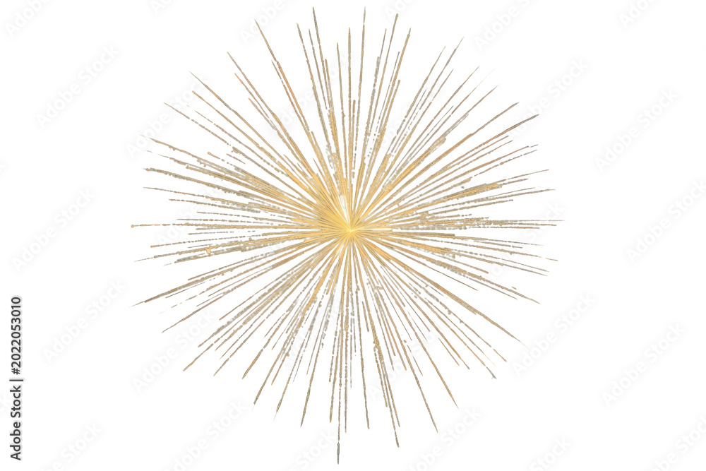 Obraz premium Golden glowing starburst effect radiating light rays, shining bright, sparkling on transparent background