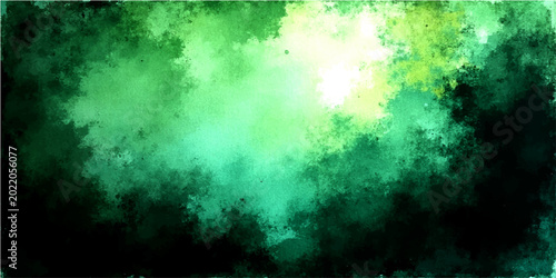 Schilderij op canvas Abstract watercolor background with dark green and turquoise shades with watercolor painting textures blending into an artful painting illustration