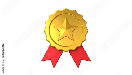 Golden Star Award Ribbon with Red Bow Isolated