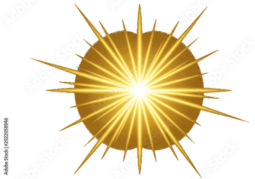 Golden Sunburst Sparkle Isolated On White Background