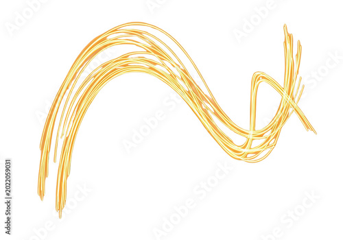 Golden Swirl Abstract Brush Stroke Isolated White Background