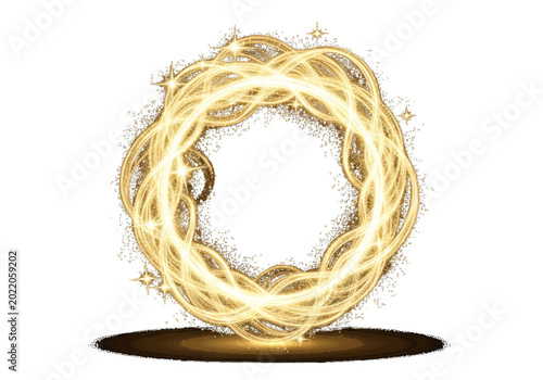 Golden Swirling Light Portal Ring With Sparkles On Transparent Background