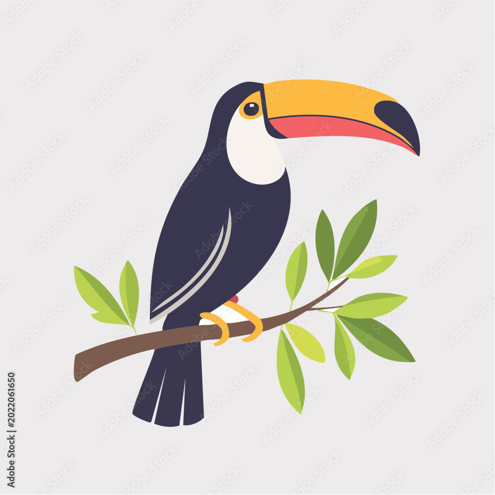 Obraz premium Stylized Toucan Perched on a Branch with Leaves
