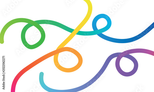 Vibrant colorful swirling lines in rainbow gradient on white background