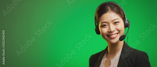 Friendly customer service representative smiling.