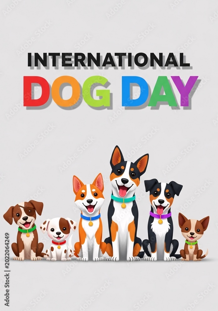 Fototapeta premium International dog day celebration with a group of happy dogs