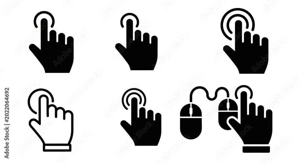 Fototapeta premium Cursor Icons: Hand Pointer and Computer Mouse Clicks