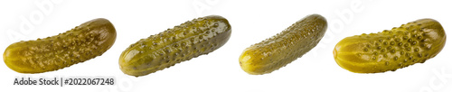 Photos Four appetizing salted cucumbers or pickles, crisp and savory, ready to eat, isolated on a transparent background