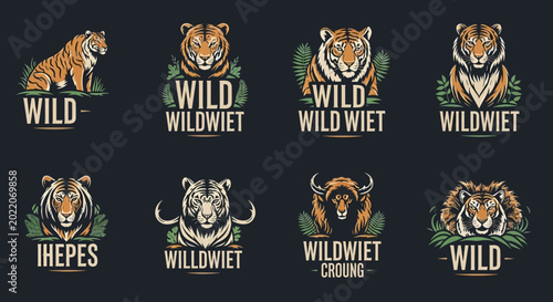 Photography Tiger and Bison Logos: Wild Animals, Jungle, and Nature Emblems