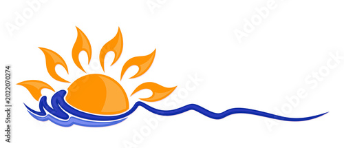 A sun dawn symbol with the blue sea.