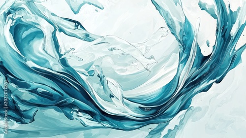 Beautiful blue and white water forms elegantly flowing in the image