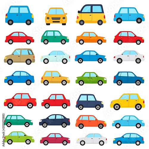 Collection of colorful cartoon cars vehicles.