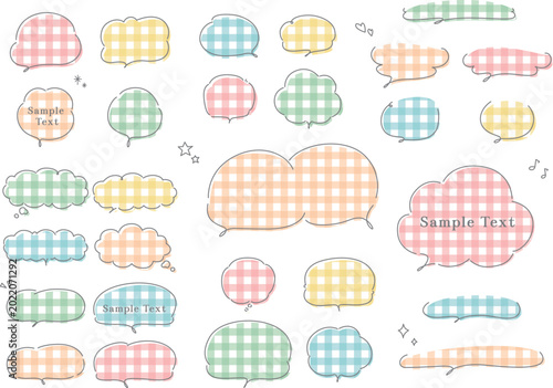 手書き風吹き出し チェック柄 カラフル イラストデザイン素材