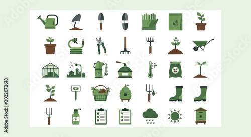 Foto Gardening Icon Set: Tools, Plants, and Accessories for Green Thumb Enthusiasts