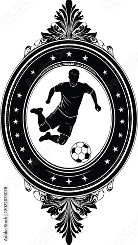 Soccer player kicking ball in circle.