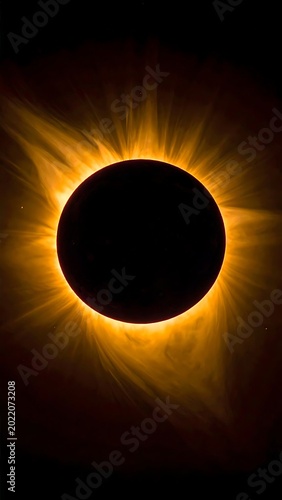 Solar Eclipse with Bright Orange Corona.