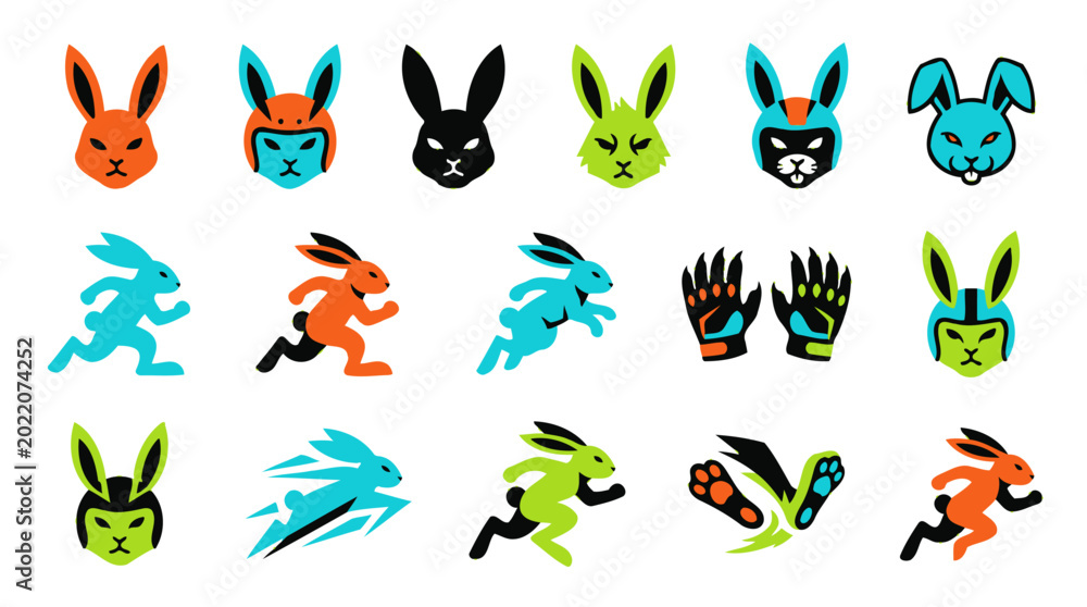 Fototapeta premium Set of Rabbit Icons: Sport, Speed, and Technology Vector Graphics