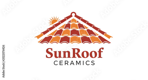 SunRoof Ceramics Logo: Rooftop Tiles with Sun Icon - Architecture, Building Materials