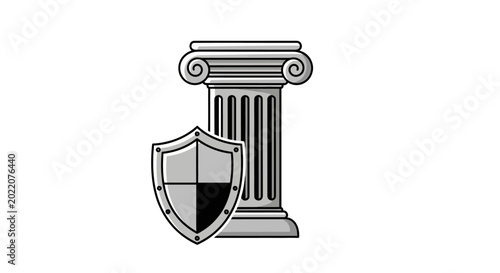 Obraz na płótnie Ancient Pillar and Shield Symbolizing Strength, Security, and Protection