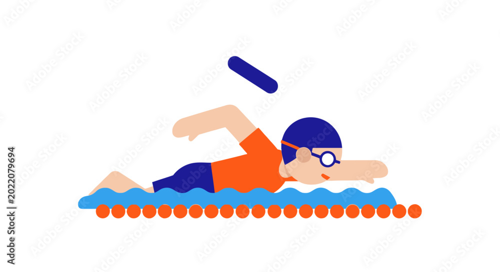 Fototapeta premium Boy Swimming in Blue Pool.