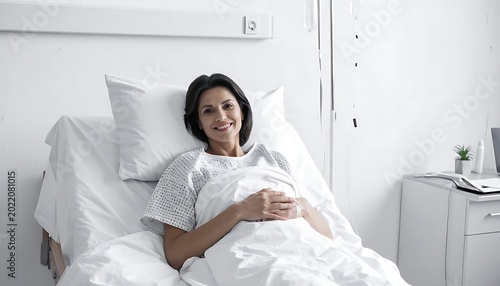 Woman in hospital bed pregnant.