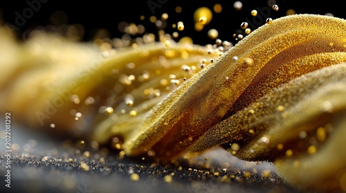 Stunning Abstract Waves of Glimmering Gold Particles on a Dark Textured Background