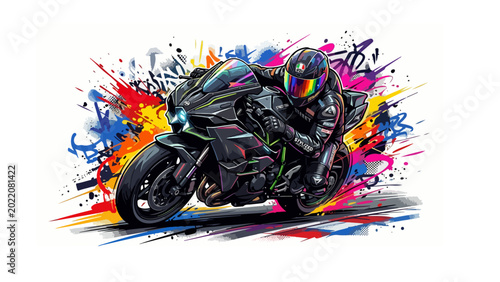 Obraz na płótnie Color Splash Sport Motorcycle Rider Graffiti Vector Art