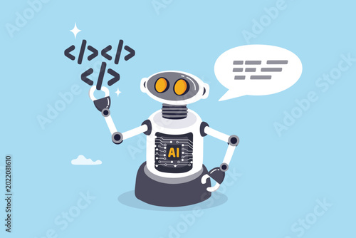 Billede på lærred Vibe coding using Artificial Intelligence and creativity to write programming code create software or application, innovation idea or programmer using robot writing code with chat speech bubble