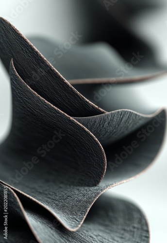 Elegant Abstract Design of Curved Black Leather Strips for Modern Decoration