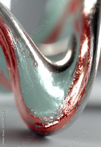 Abstract Swirling Metallic Shape with Glossy Surface and Vibrant Color Contrast