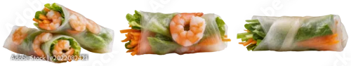 Obraz  z motywem Three fresh spring rolls with shrimp, lettuce, and carrots, isolated on a transparent background