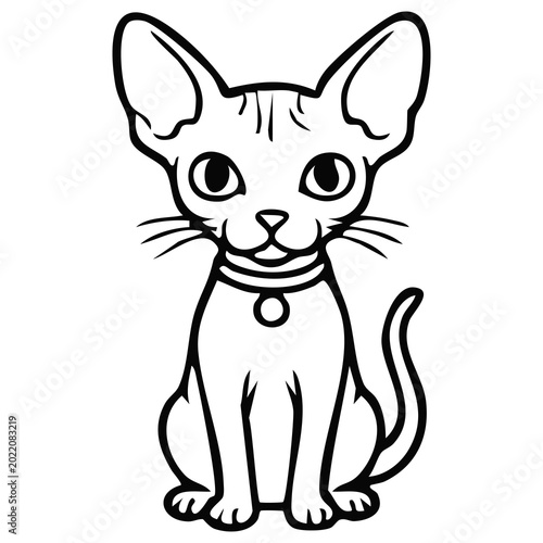 Foto Devon Rex Cat Vector Logo for Veterinary Clinic, Unique Big Ears Kitten Mascot for Branding, Minimalist Feline Line Art for Merchandise Design